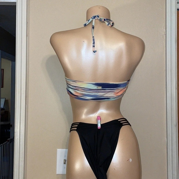 Roxy women’s bikini top large halter stripe bathing suit swim blue pink - Picture 4 of 9